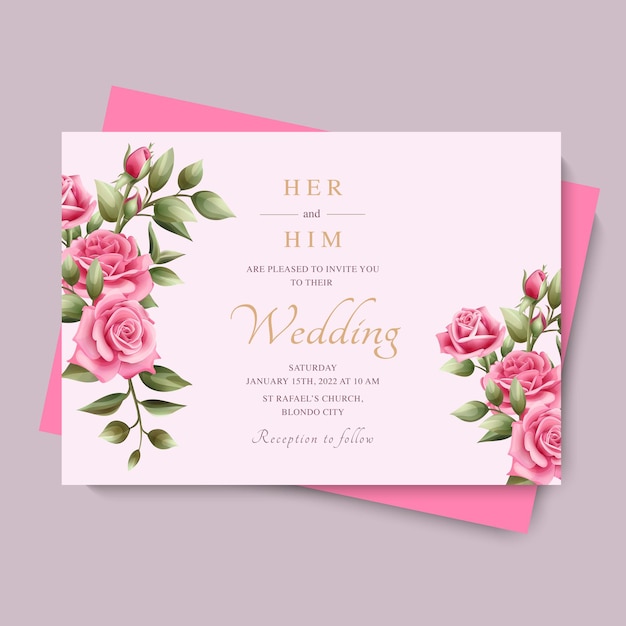 Hand drawn floral wedding invitation card