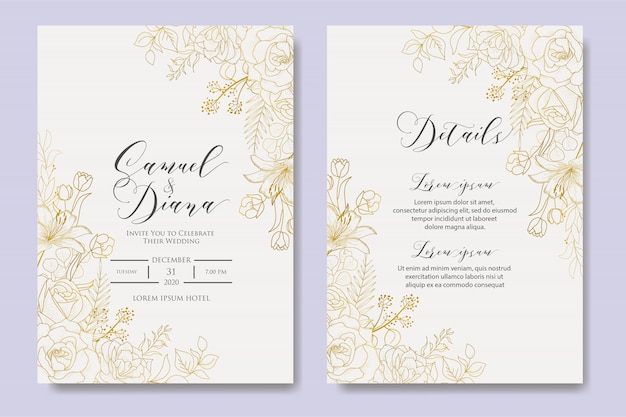 Hand Drawn Floral Wedding Invitation Design Template