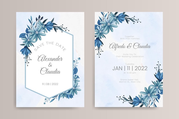 Hand drawn floral wedding invitation template design