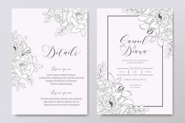 Hand Drawn Floral Wedding Invitation Template