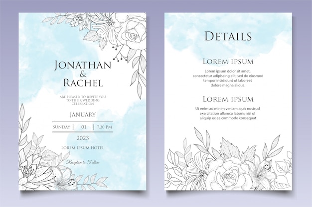 Hand drawn floral wedding invitation template