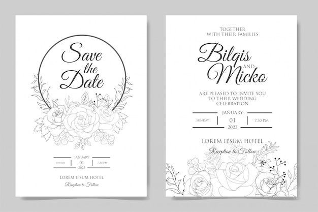 Hand drawn floral wedding invitation