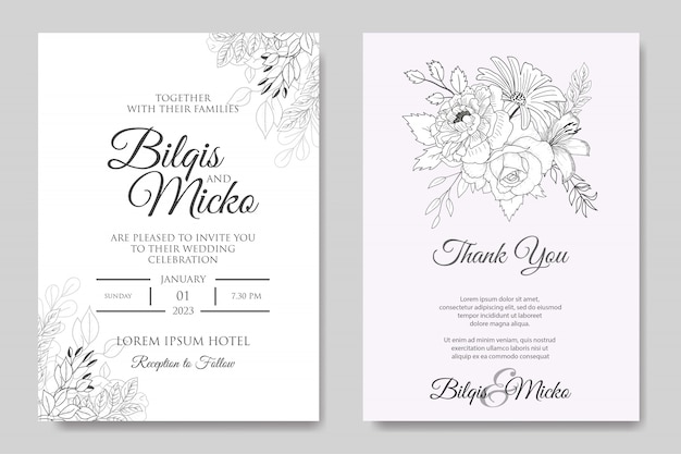 Hand drawn floral wedding invitation