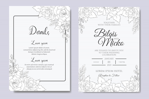 Hand drawn floral wedding invitation