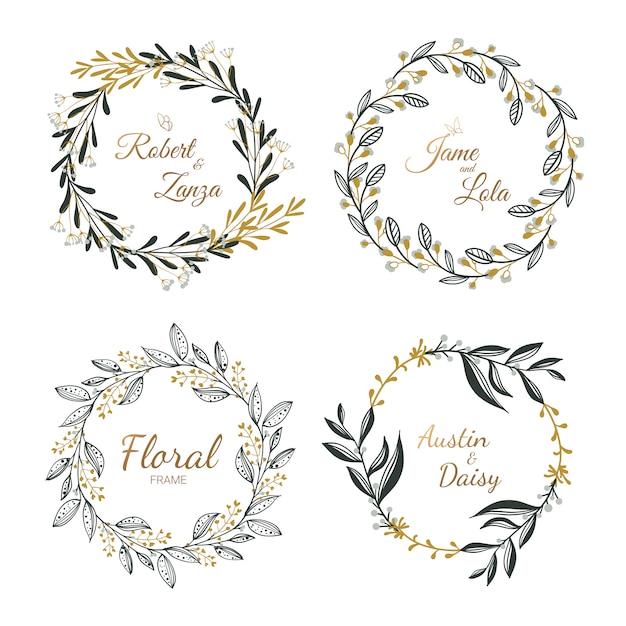 Hand drawn floral wreath collection for wedding, marry card.