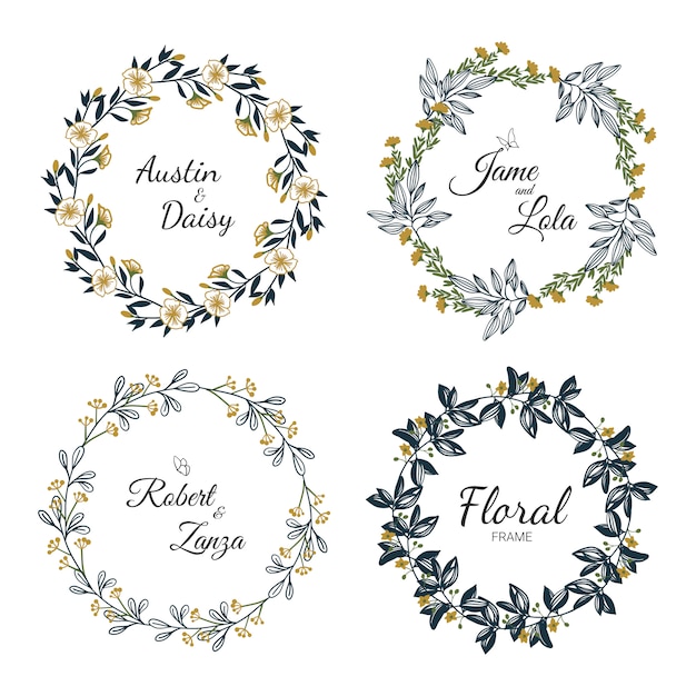 Hand drawn floral wreath collection for wedding