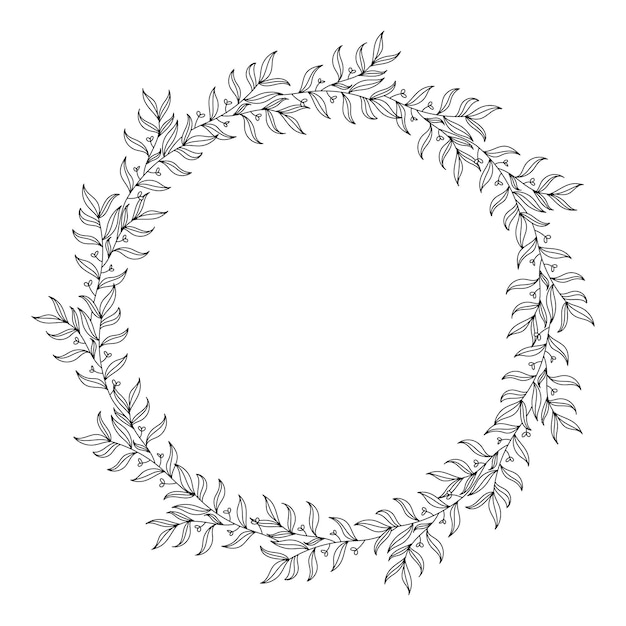 Hand-drawn Floral wreath, decorative frames. Isolated on white background