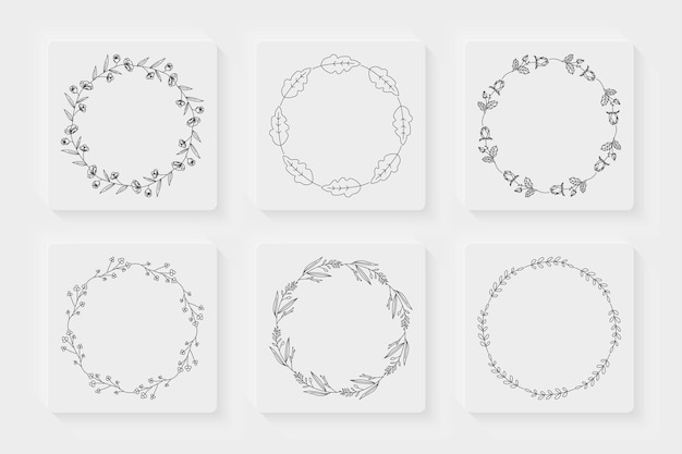 Hand drawn floral wreath frames set