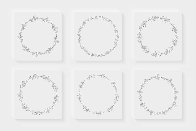 Hand drawn floral wreath frames set