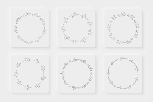 Hand drawn floral wreath frames set