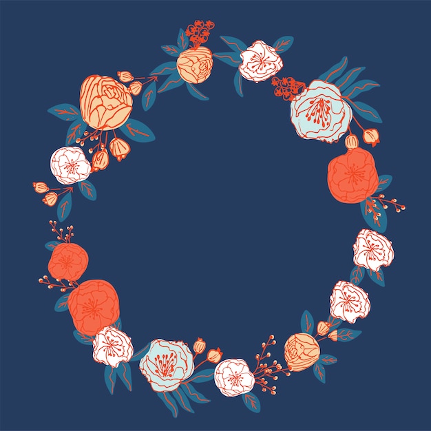 Hand drawn floral  wreath pattern vector