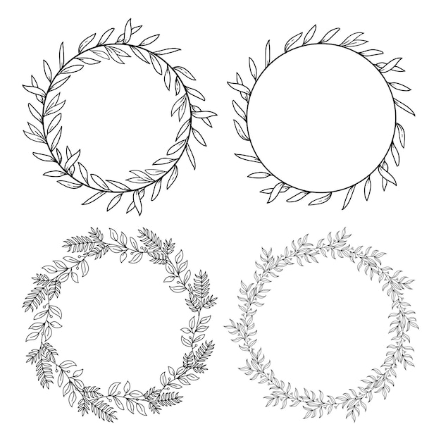 Hand-drawn Floral wreath set, decorative frames.