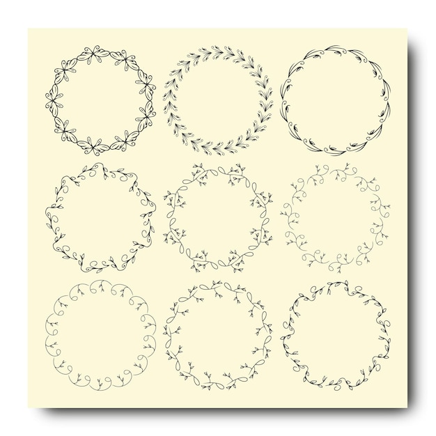 Hand drawn floral wreaths bundle set