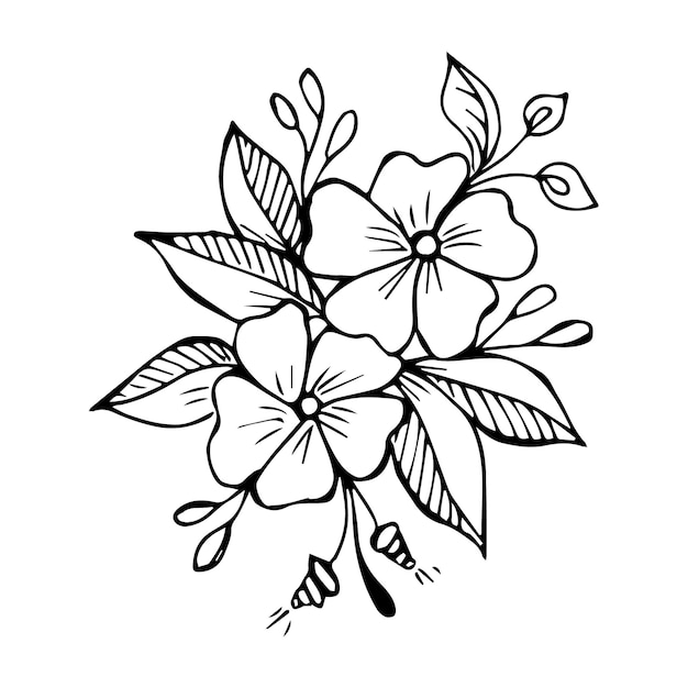 Hand drawn flower arrangement in black and white