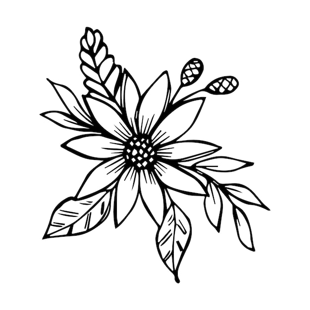 Hand drawn flower arrangement in black and white