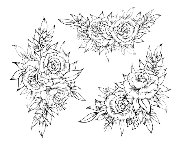 Hand drawn flower arrangement bouquet outline isolated