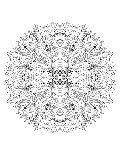 Hand drawn flower illustration Mandala coloring page for adult and mandala kdp interior