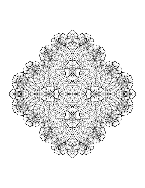 Hand drawn flower illustration Mandala coloring page for adult and mandala kdp interior