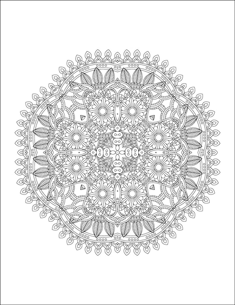 Hand drawn flower illustration Mandala coloring page for adult and mandala kdp interior