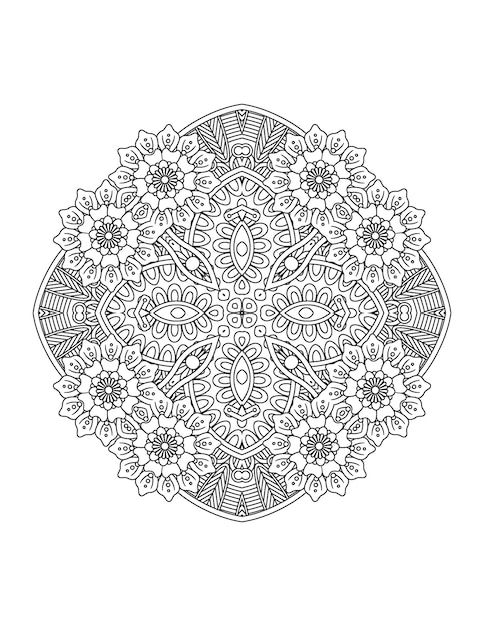 Hand drawn flower illustration Mandala coloring page for adult and mandala kdp interior