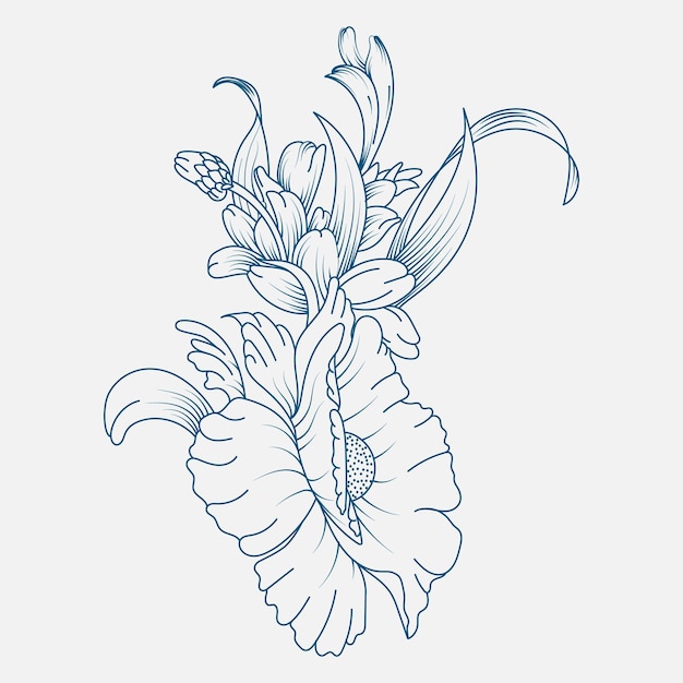 Hand Drawn Flower Line art Illustration