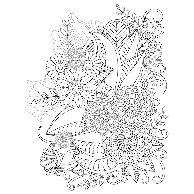 Hand drawn flower mandala coloring page