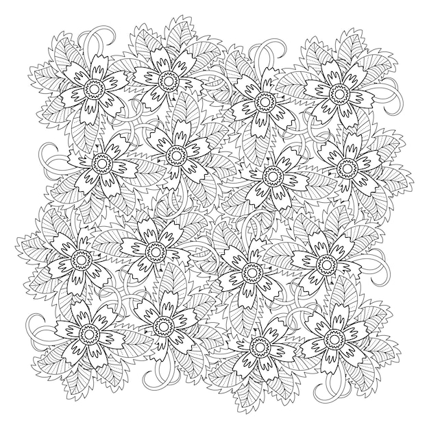 Hand drawn flower mandala coloring page