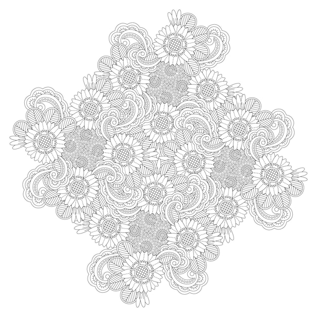 Hand drawn flower mandala coloring page