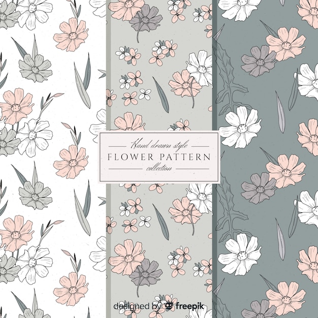 Vector hand drawn flower pattern collection