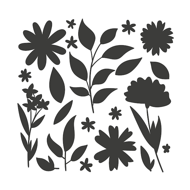 Hand drawn flower silhouettes illustration