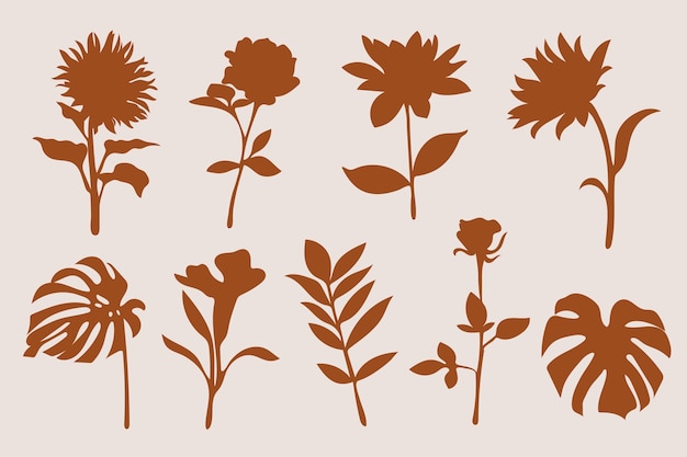 Hand drawn flower silhouettes