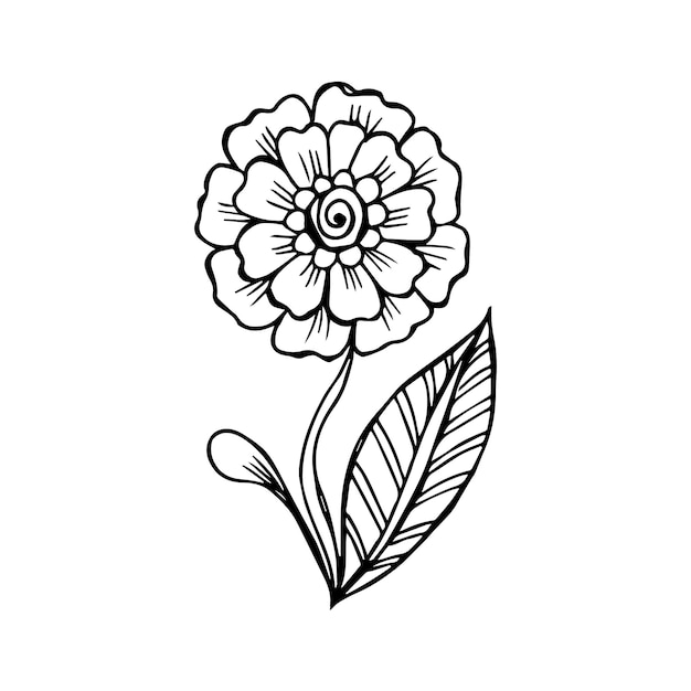 Hand drawn flower single element for coloring black and white vector image