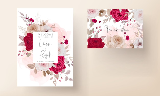 Hand drawn flower wedding invitation template