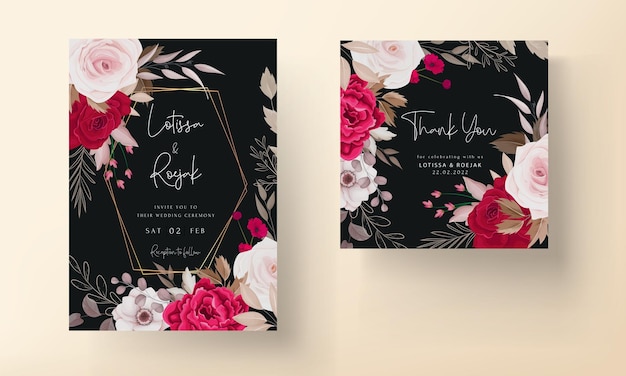 Hand drawn flower wedding invitation template