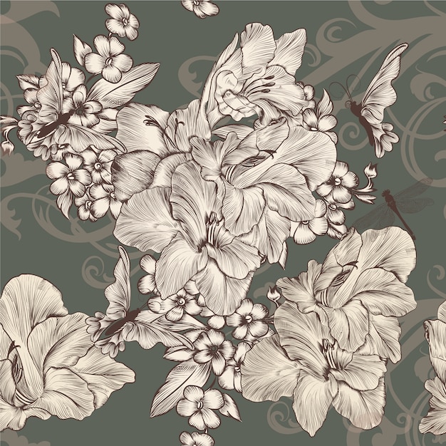 Hand drawn flowers background