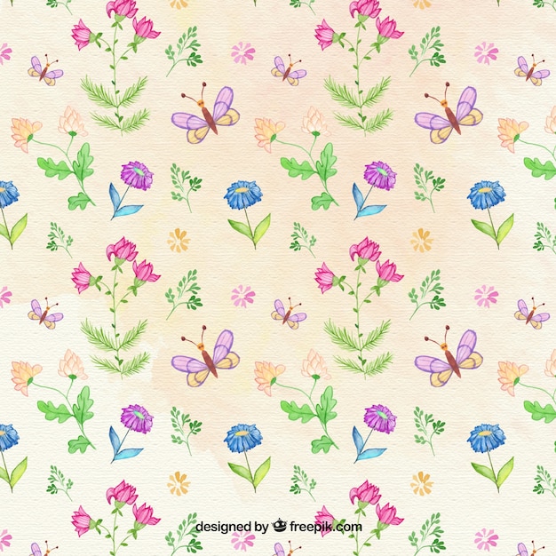 Hand drawn flowers and butterflies pattern