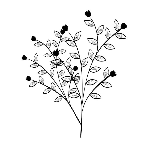 Hand-drawn flowers and leaves silhouettes