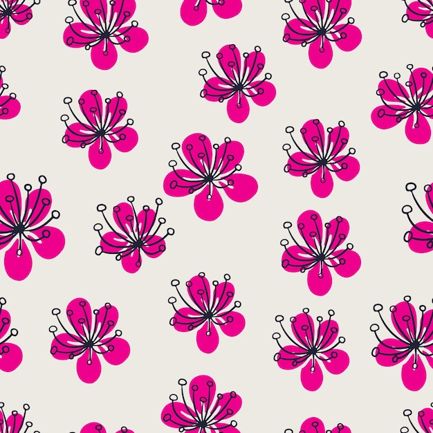 Hand drawn flowers seamless pattern