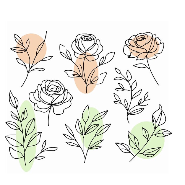 Vector hand drawn flowers set of flowers with branches