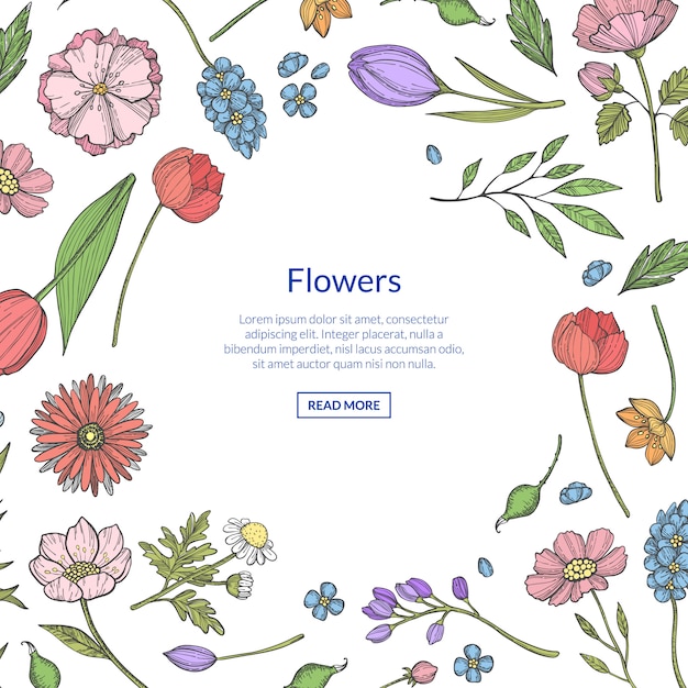  hand drawn flowers  with copyspace illustration