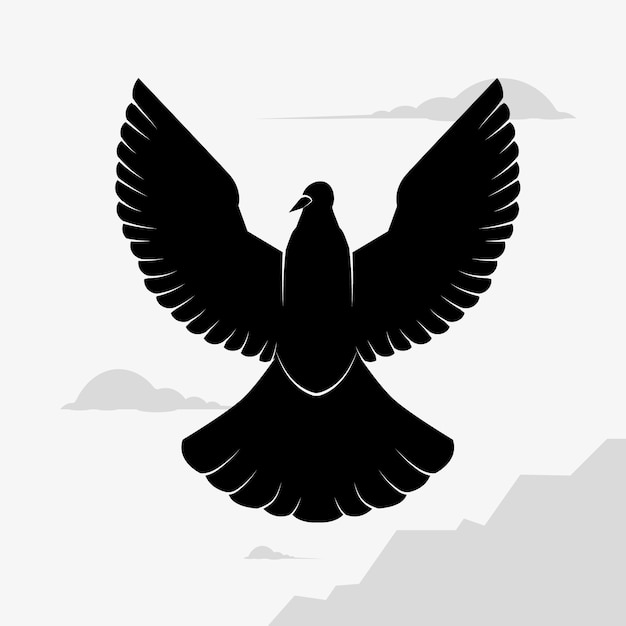 Hand drawn flying dove silhouette