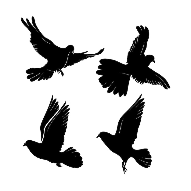 Hand drawn flying dove silhouette