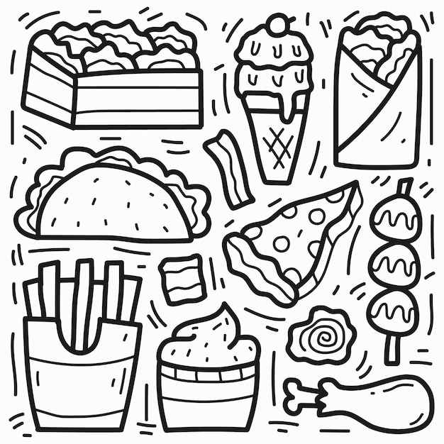 hand drawn food doodle cartoon design