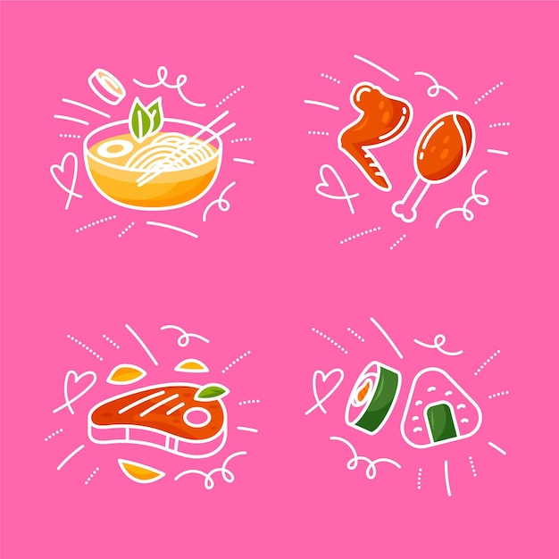 Hand drawn food doodles pack