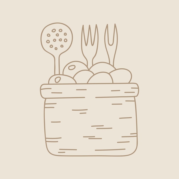 Hand drawn food icon with dumpling in the bowl for recipes and restaurant menu.