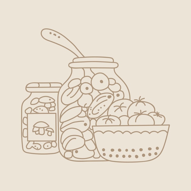 Hand drawn food icon with pickled vegetables for recipes and restaurant menu.