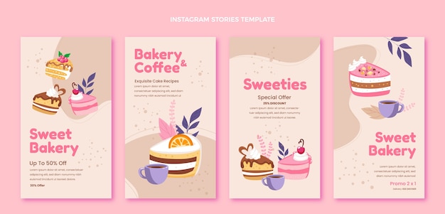 Hand drawn food instagram stories collection