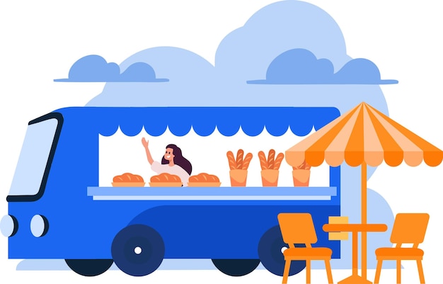 Hand Drawn Food Truck or Street Food in flat style