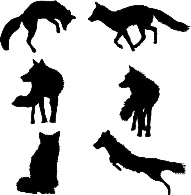 Hand drawn fox silhouette shapes