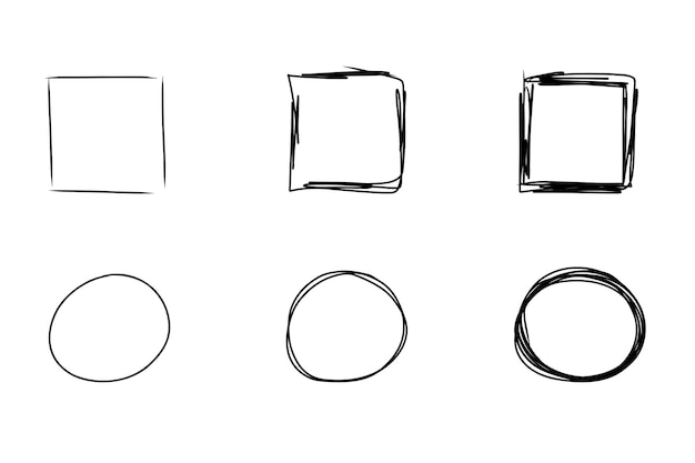 Hand drawn frame set. Doodle highlight square rectangle ovals. Marker doodle sketch. Highlighting